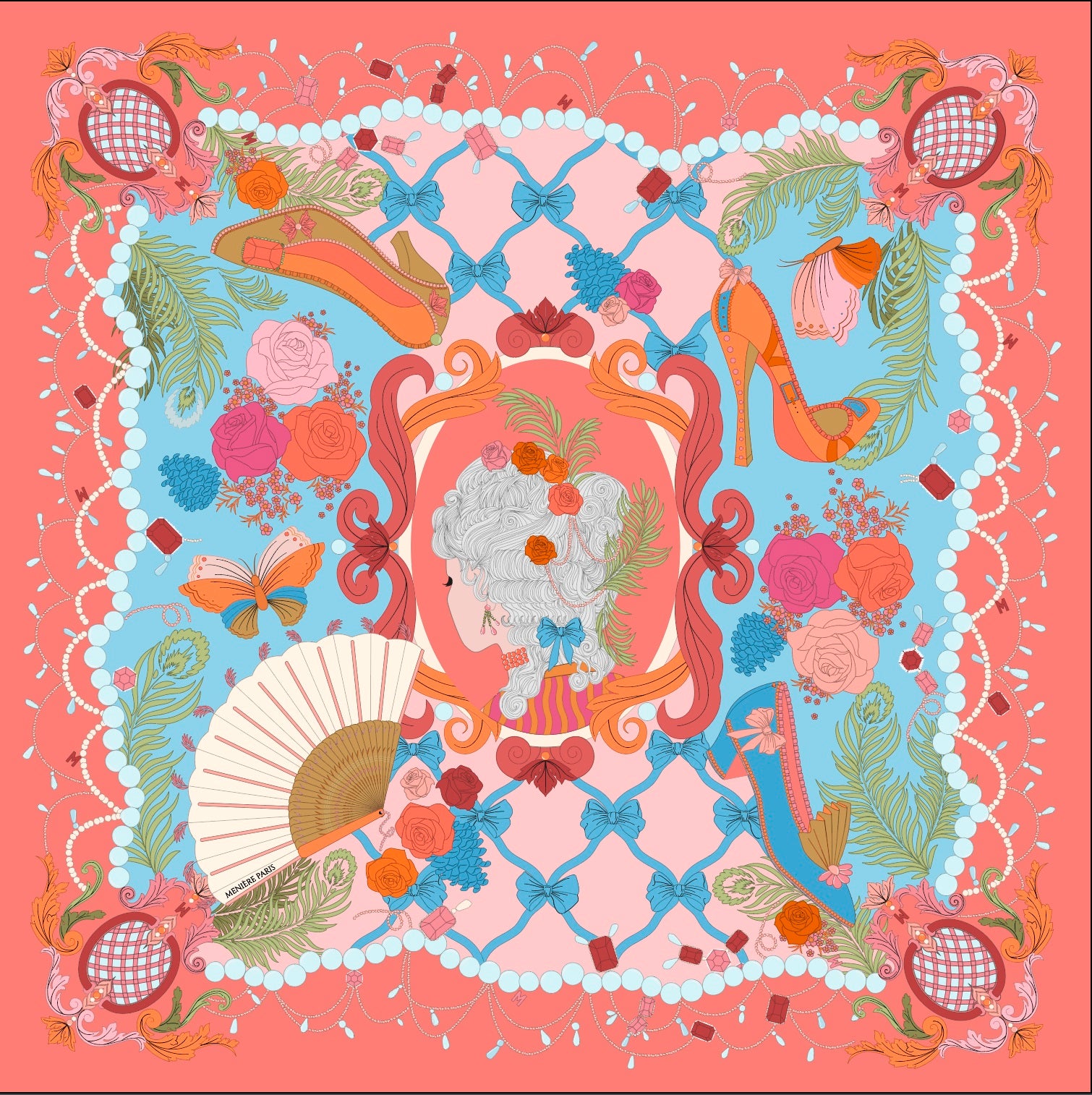CARRÉ MARIE-ANTOINETTE 90*90 Women's silk scarf – Menière Paris