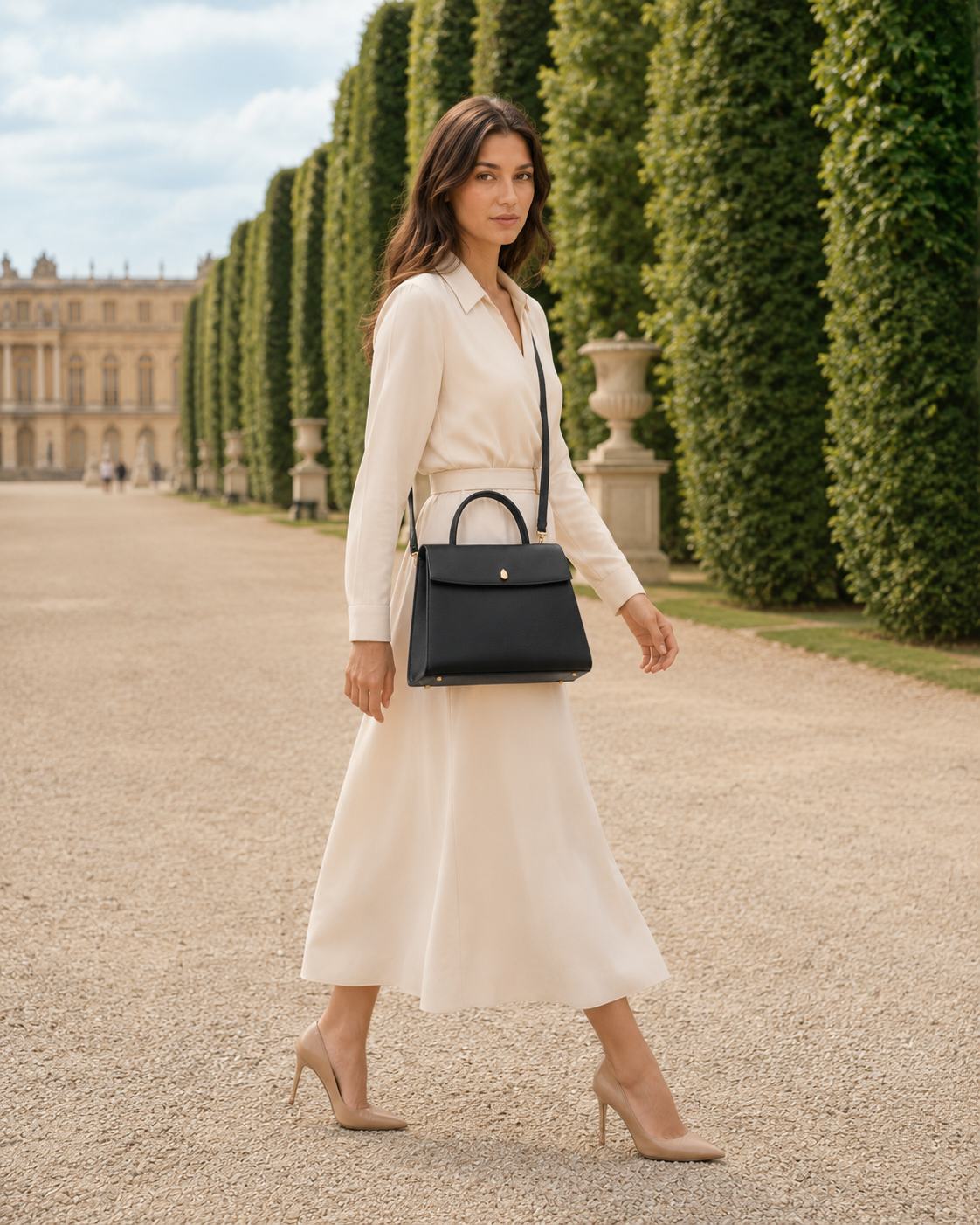 Menière Paris Orléans Bag in black leather with classic top handles and polished gold hardware