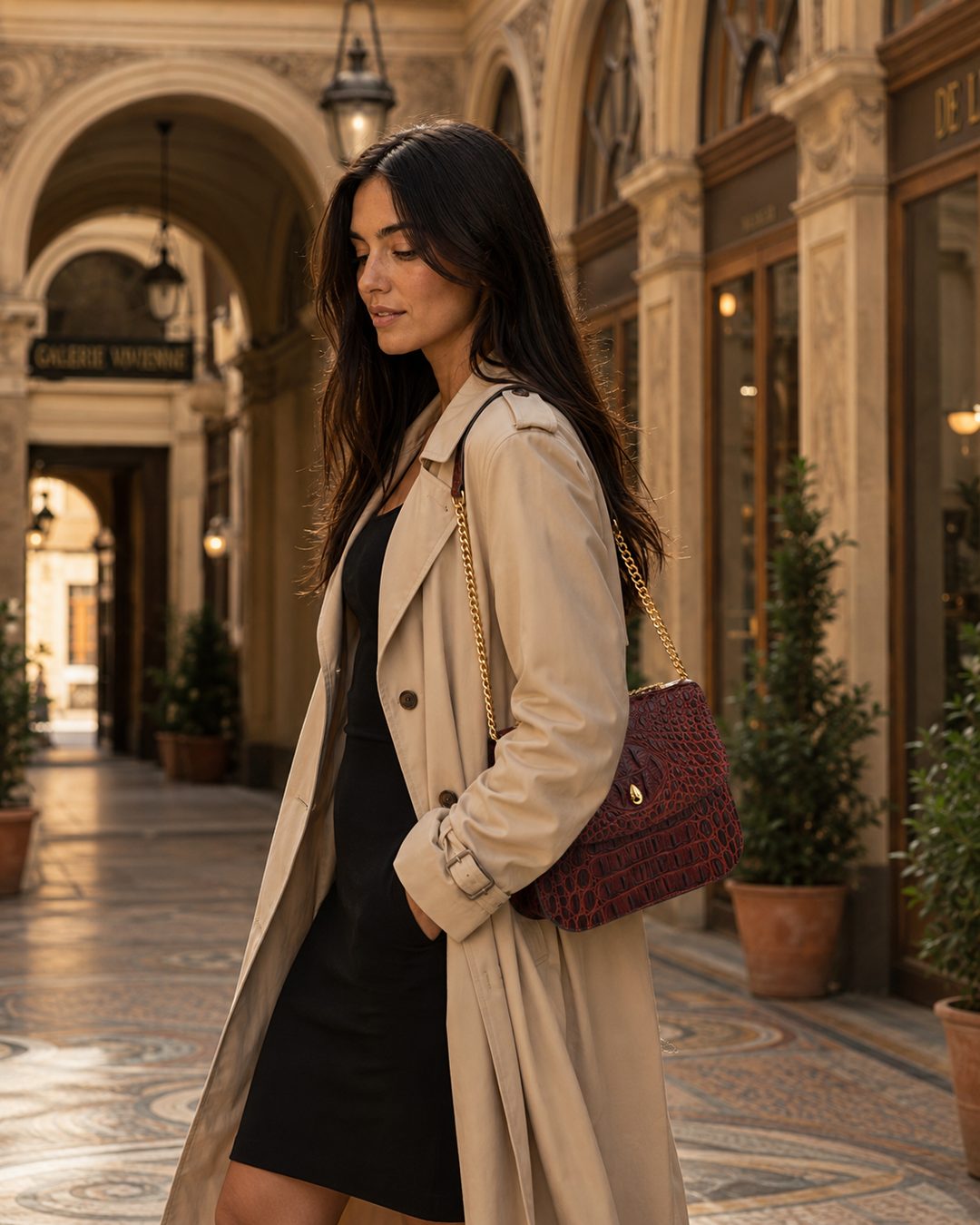 Grand Dauphin Croc - Embossed Bag – Brown - luxury leather handbag - Menière Paris