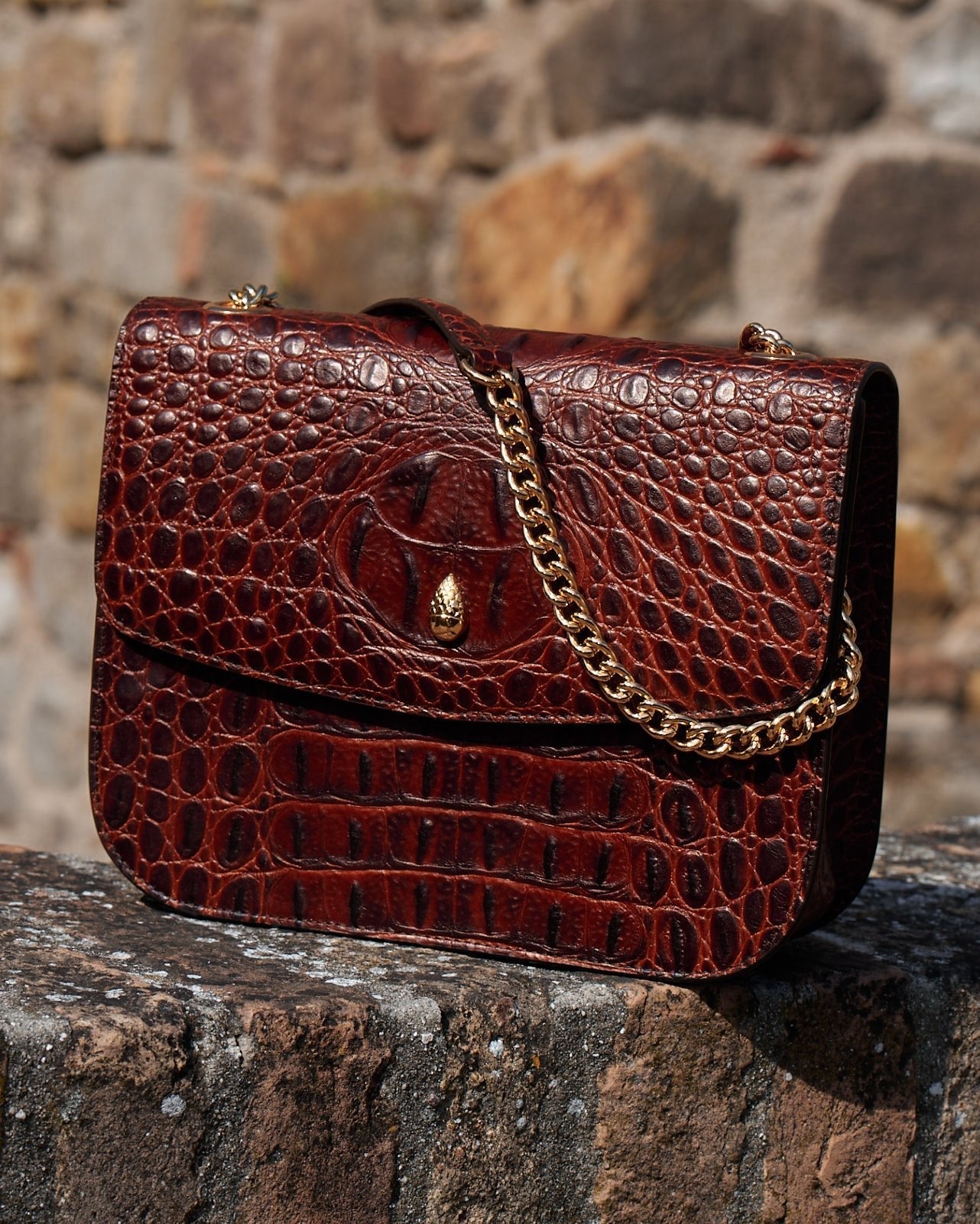 Grand Dauphin Croc - Embossed Bag – Brown - luxury leather handbag - Menière Paris
