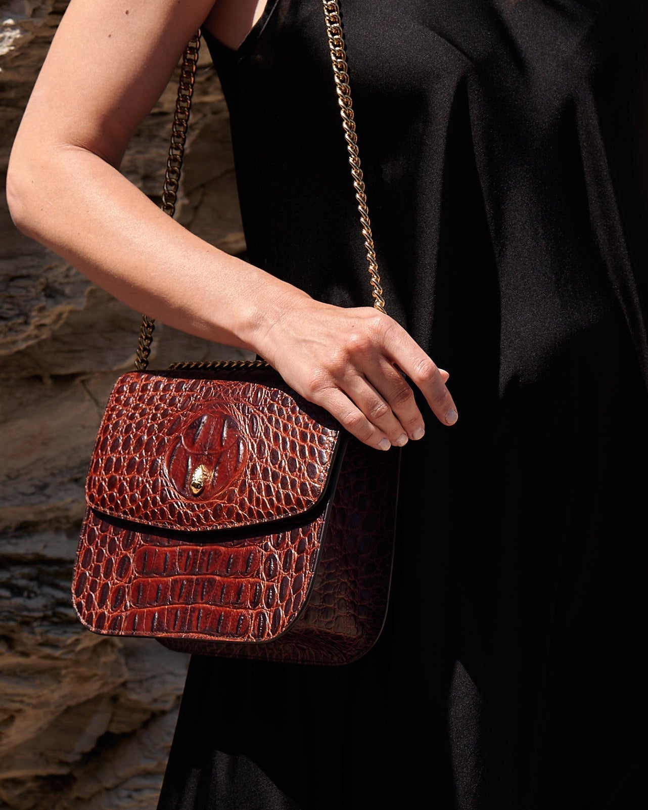 Grand Dauphin Croc - Embossed Bag – Brown - luxury leather handbag - Menière Paris