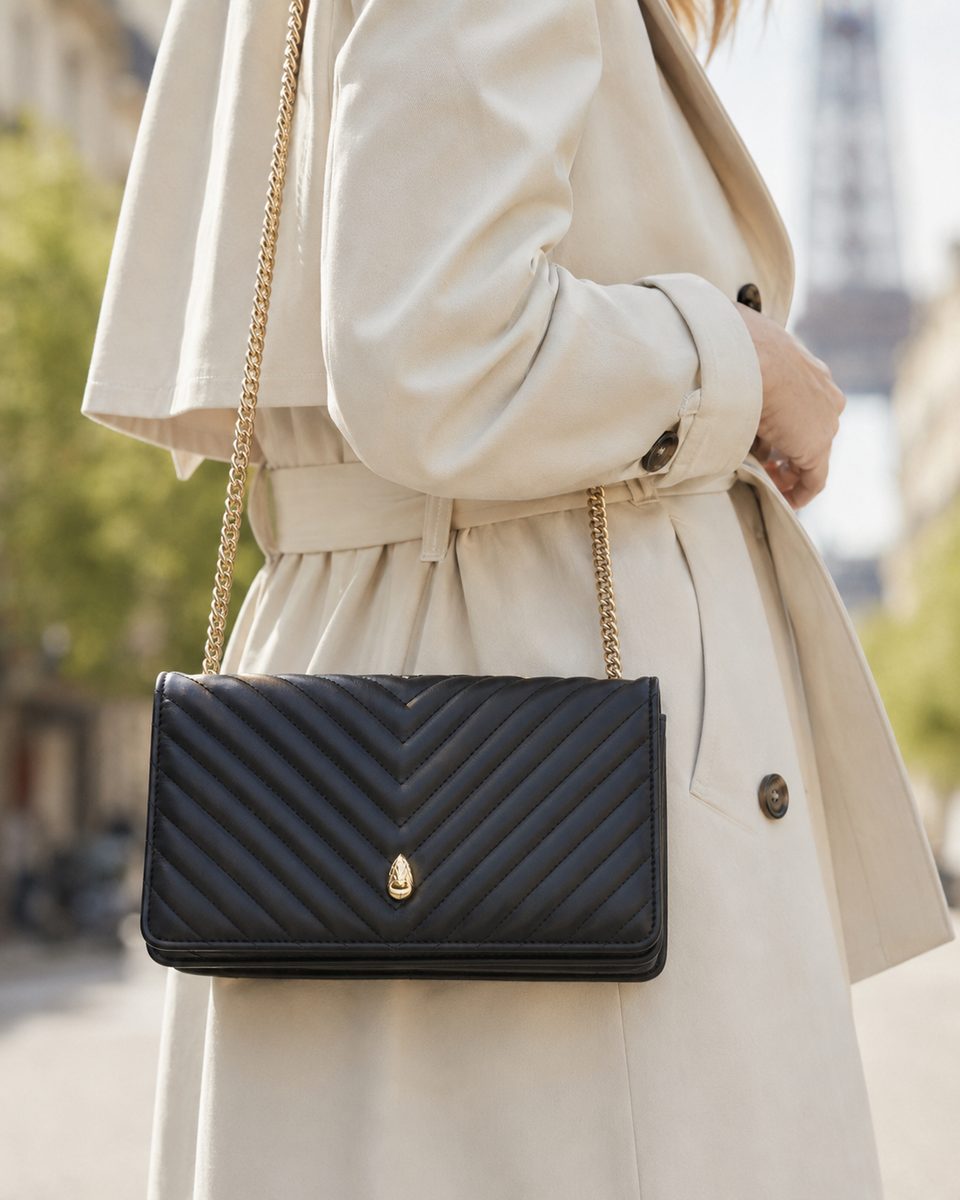 Viennois PM Bag – Black - luxury leather handbag - Menière Paris