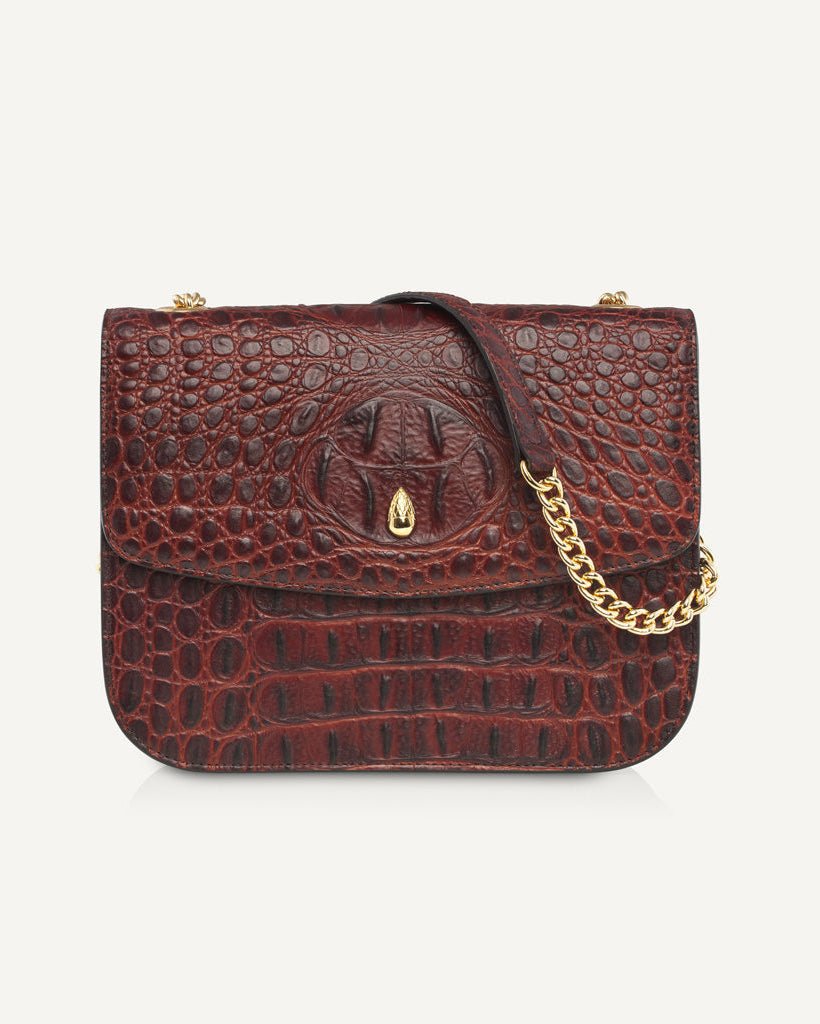 Grand Dauphin Croc - Embossed Bag – Brown - luxury leather handbag - Menière Paris