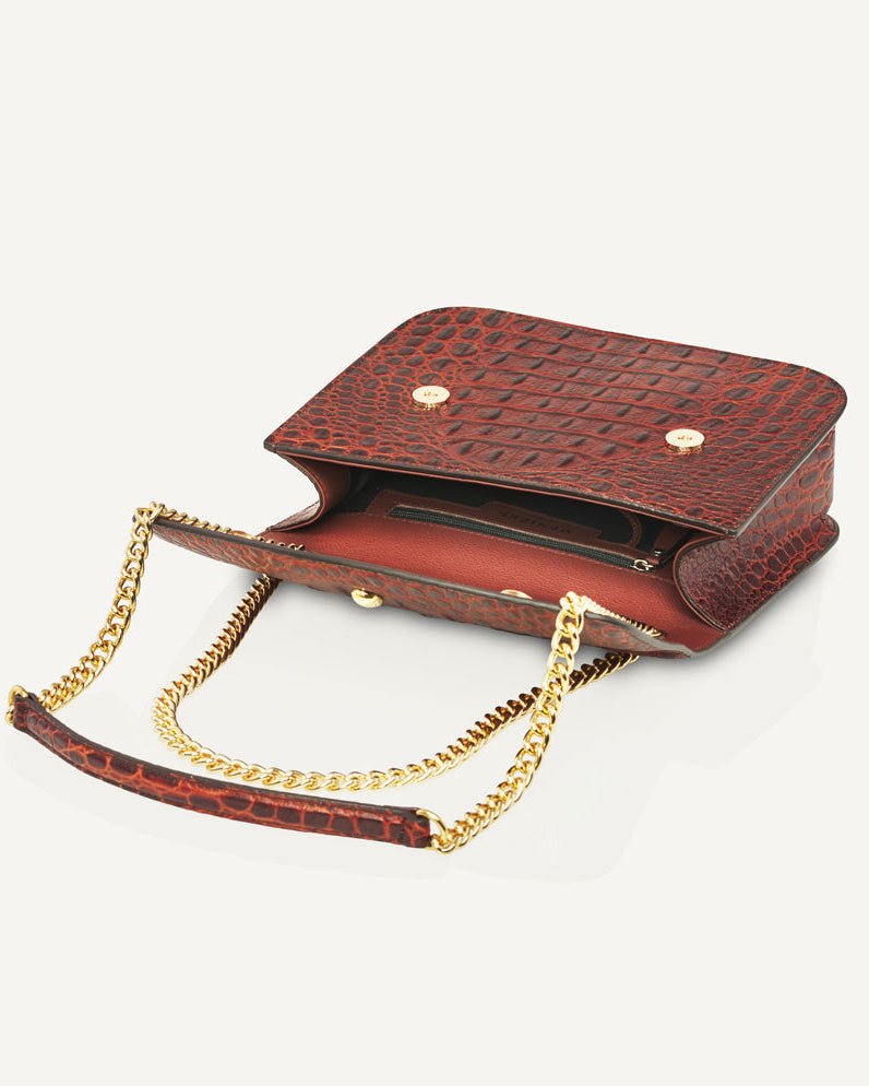 Grand Dauphin Croc - Embossed Bag – Brown - luxury leather handbag - Menière Paris