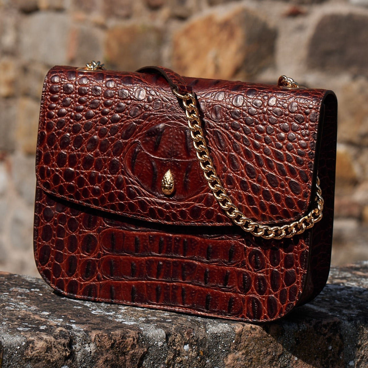 Grand Dauphin Croc-Embossed Leather Bag – Brown | Menière Paris