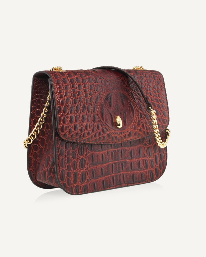 Grand Dauphin Croc - Embossed Bag – Brown - luxury leather handbag - Menière Paris